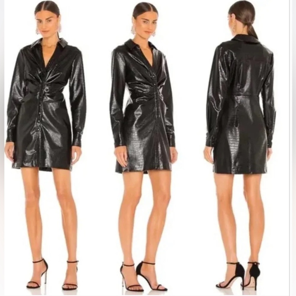 Veronica Beard Echo Ruched Faux-Leather Dress Sz 10